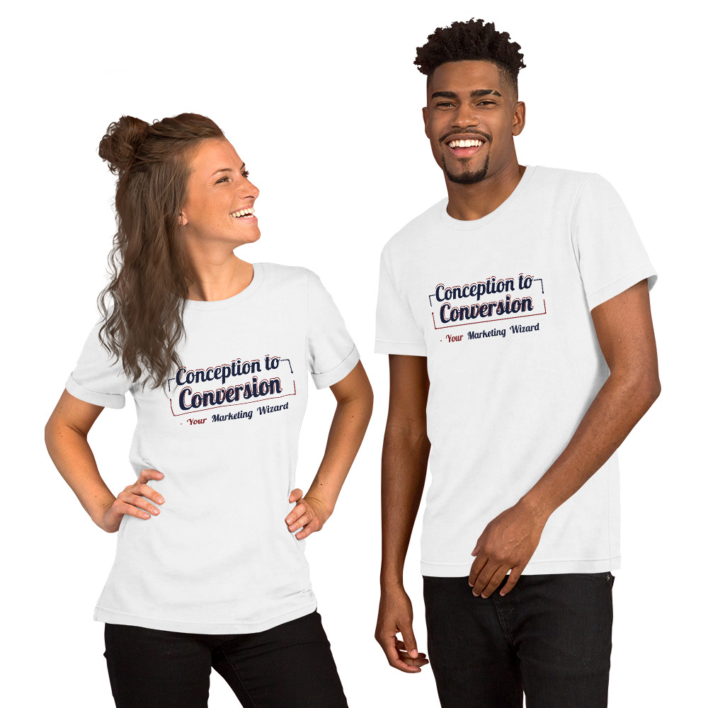 unisex-staple-t-shirt-white-front-62a9f792dcfca.jpg Conception to conversion. Your Marketing Wizard